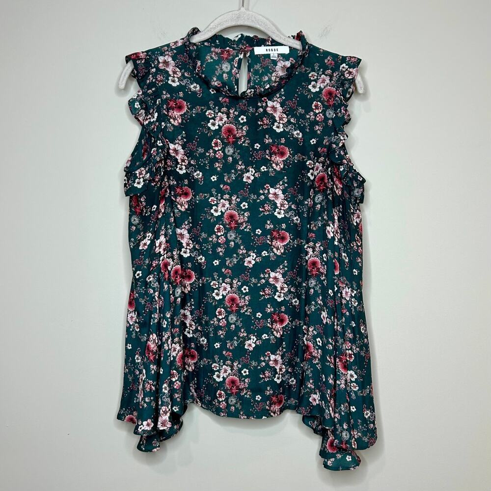 RO & DE Cold Shoulder Floral Print Blouse Size S Bell Sleeves